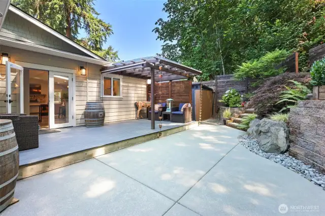Concrete patio and composite deck are perfect for entertaining and low maintenance.