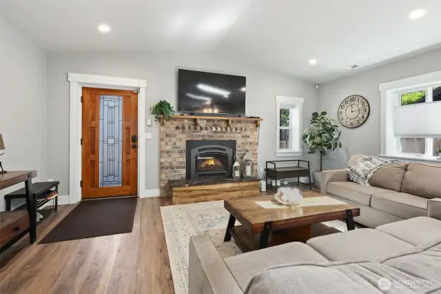 Inside you'll find a gas fireplace with high-end cast iron facade warms up the room.