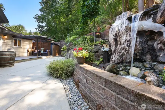 The water fall is awesome.  It's built into an original old maple tree stump cluster and controlled by Alexa.