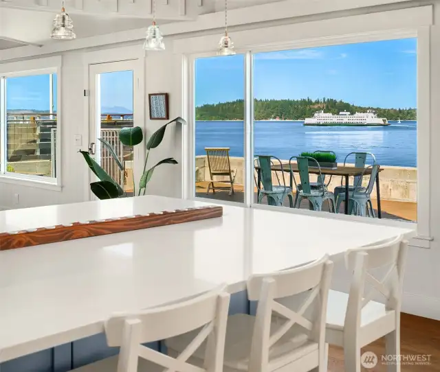 Sip coffee and enjoy your breakfast while watching the ferries come and go.