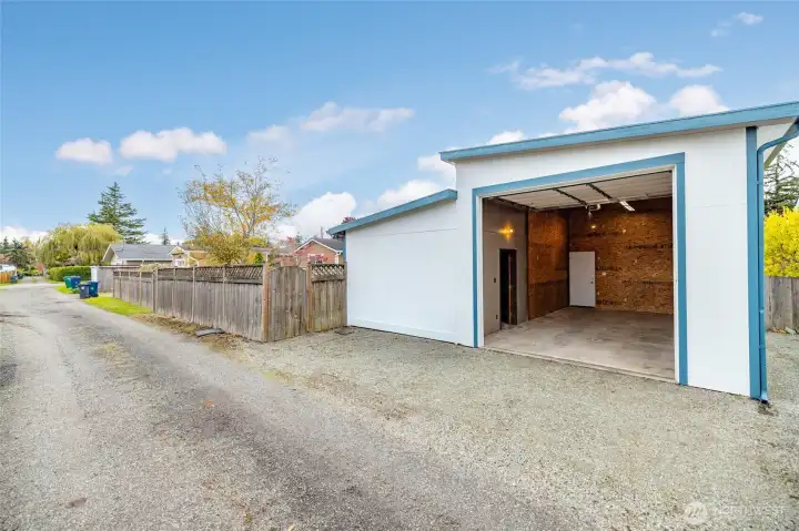 From the alley looking into the garage with a 10 foot door. Great for storing that RV!