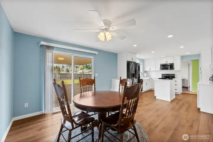 View from eating area to kitchen.