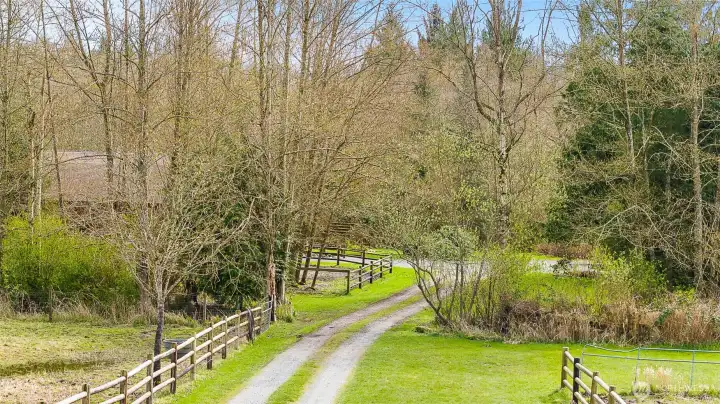 Entry from fields to private residence area.
