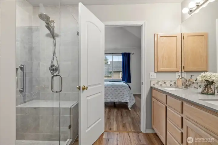 Stunning walk in shower with dual shower heads