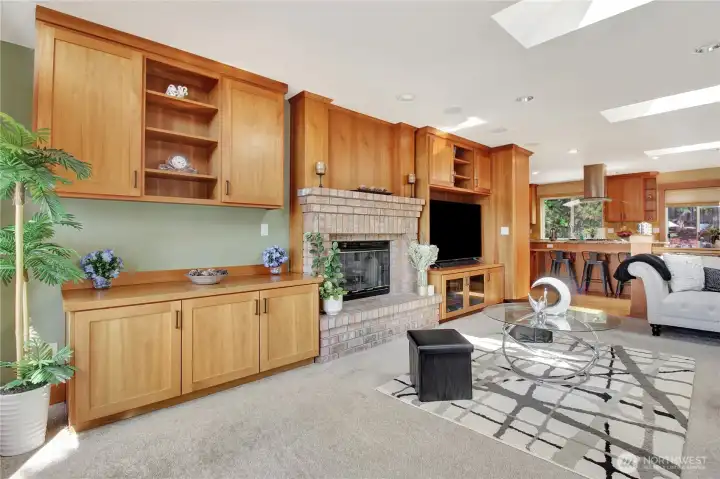 Family room on main with a wall of built ins