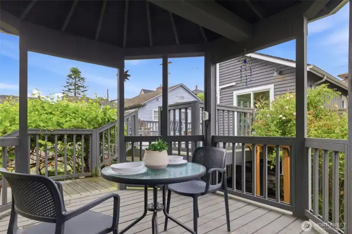 Covered gazebo so you can still enjoy the outdoors when we have liquid sunshine watering your garden.
