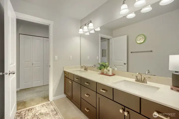 Dual-sink vanity with generous storage.