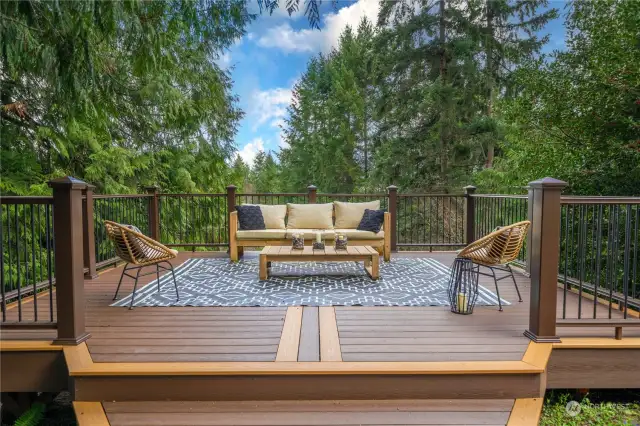 Beautiful deck built with composite materials, perfect place to entertain or just relax and enjoy the peace and quiet and views.