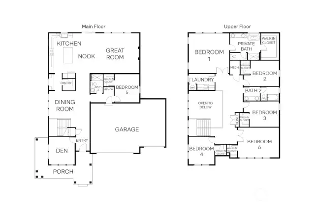 Floor Plan.  3-Car Garage!  Bedroom & a Den on the Main Floor!