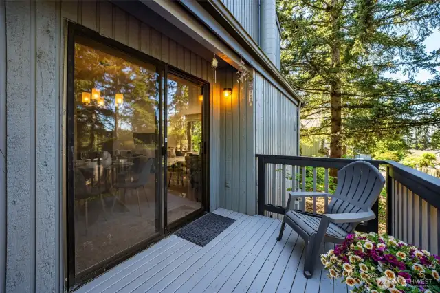 Spend peaceful evenings on this large deck located off the living room.