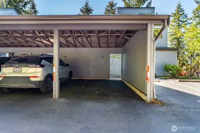 A reserved covered parking place and uncovered guest space is included with the unit.