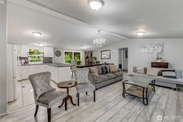 Living open to kitchen and dining