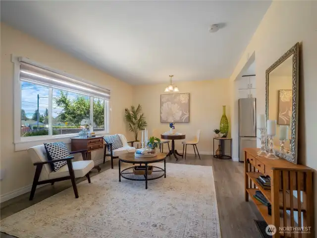 Light and bright living room. The large window brings in the natural light.