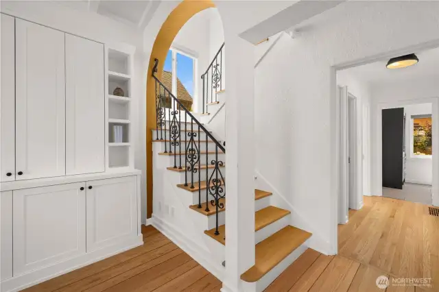 Wide staircase leads to the second level.