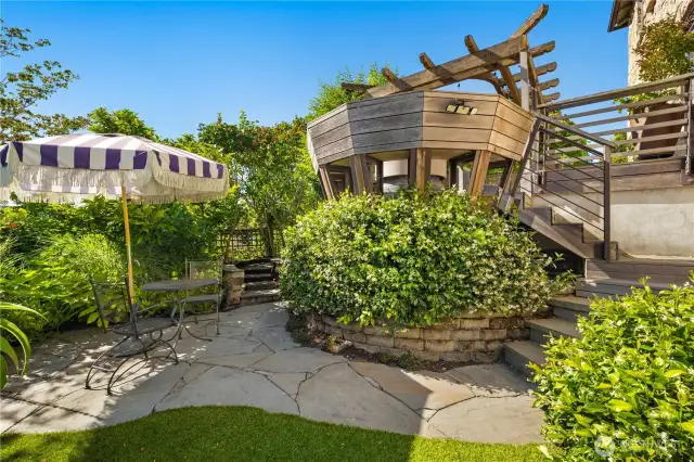 Just below the deck, you'll find another sitting area.