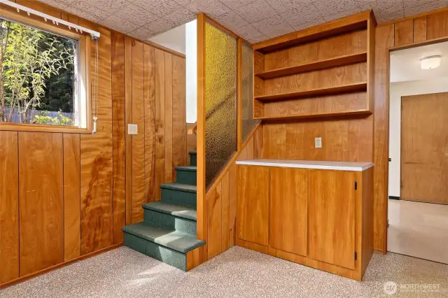 There are two sets of stairs that lead to the lower level.