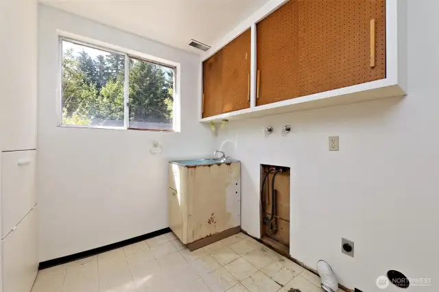 The utility room - with a laundry chute (on the left) from the main level, and a sink!  Very handy!