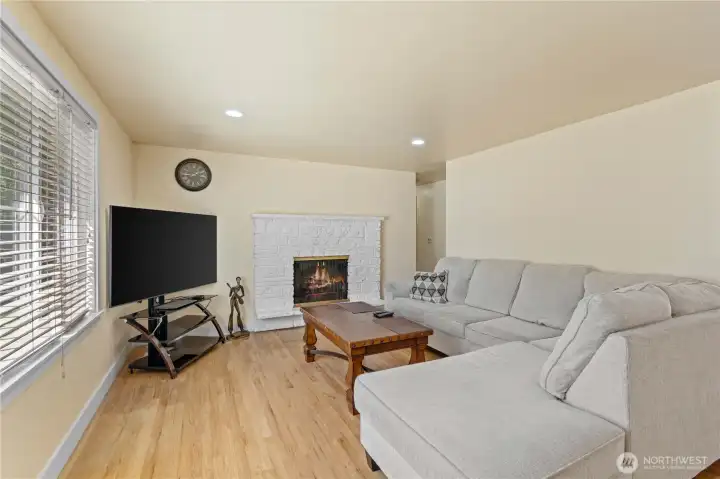 Living room with cozy fireplace