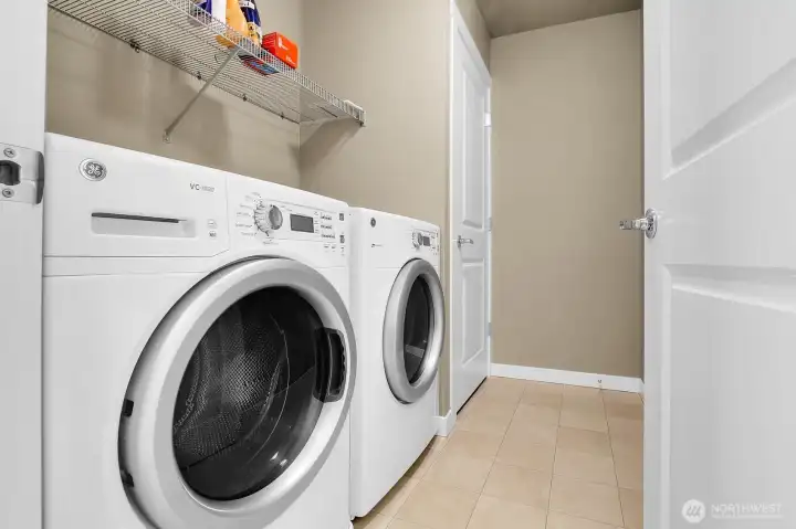 Laundry room conveniently located near the 3 bedrooms on the 2nd floor. Ther's a good sized closet and sapce for stoarge here.