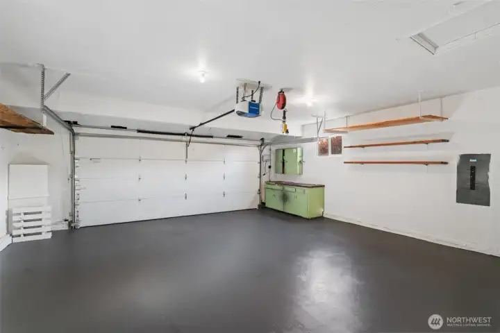 Finished garage with workshop area