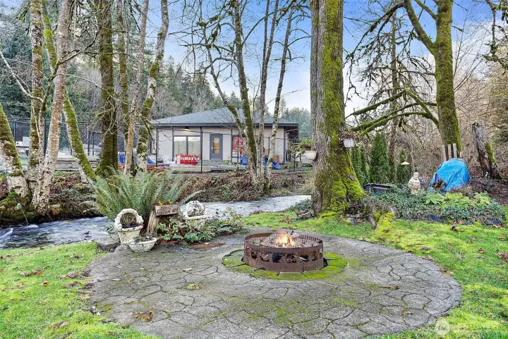 Enjoy memorable moments gathered around the custom-designed firepit space.