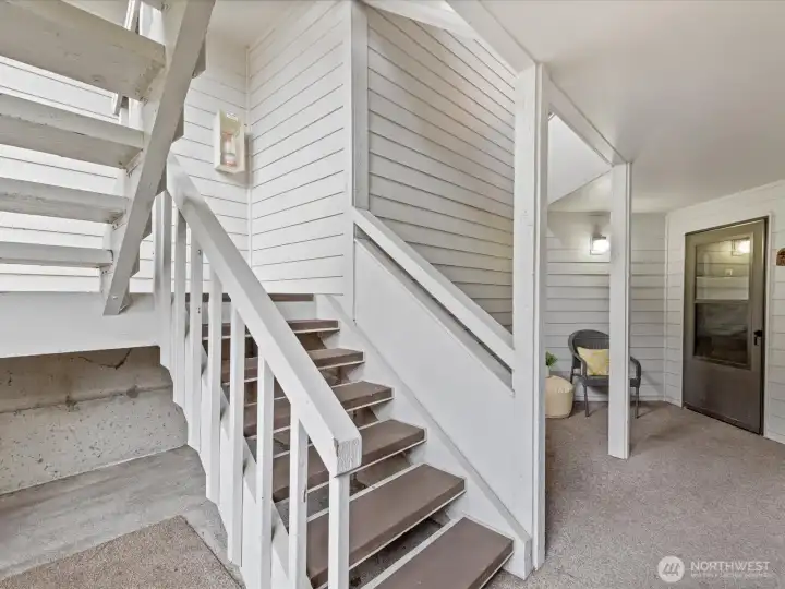 Head down just a few stairs to your private entrance.