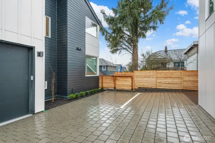 Dedicated off-street parking on the left.