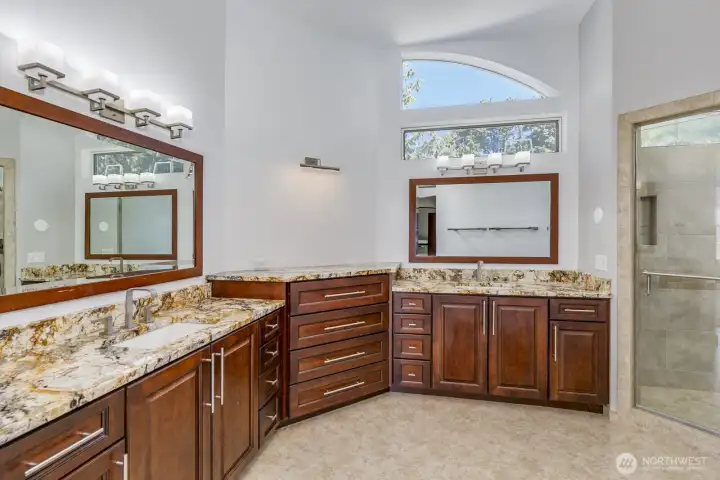 Totally remodeled with dual vanity sinks.