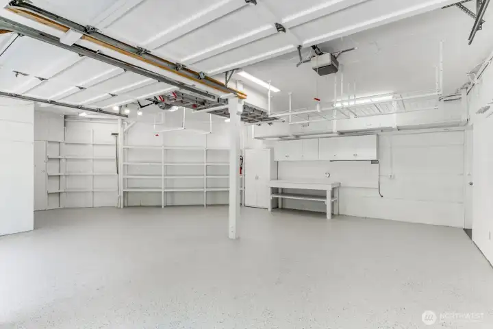 The 2 car garage is freshly painte including the floor. Lots of storage.