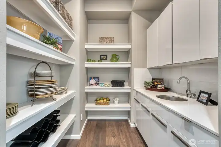 Butlers panty is a great use of functional space with a deep sink and plenty of space to display treasured items as well.