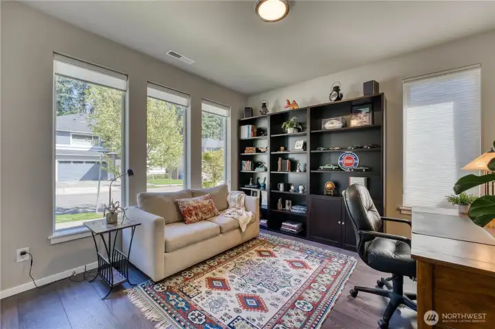 Front bedroom currently used as an office with plenty of room for a pull out bed as well.
