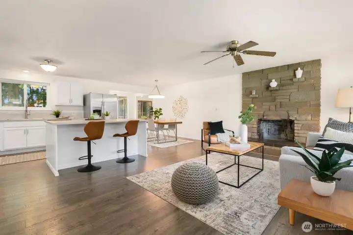 Great open room includes living room, dining room and kitchen