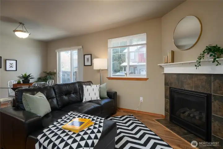 living area with gas fireplace