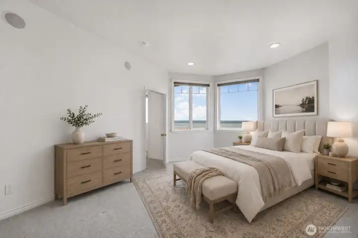 Primary bedroom virtually staged.