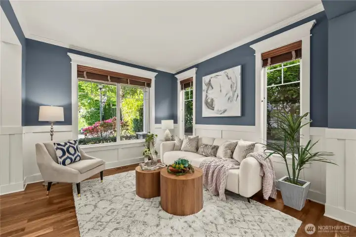 Rich hardwood floors & detailed millwork
