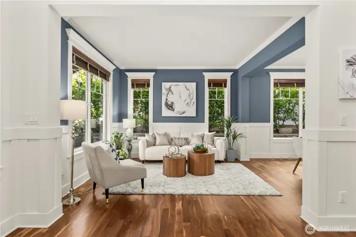 Surrounded by lush greenery views, the room offers a seamless connection to the outdoors