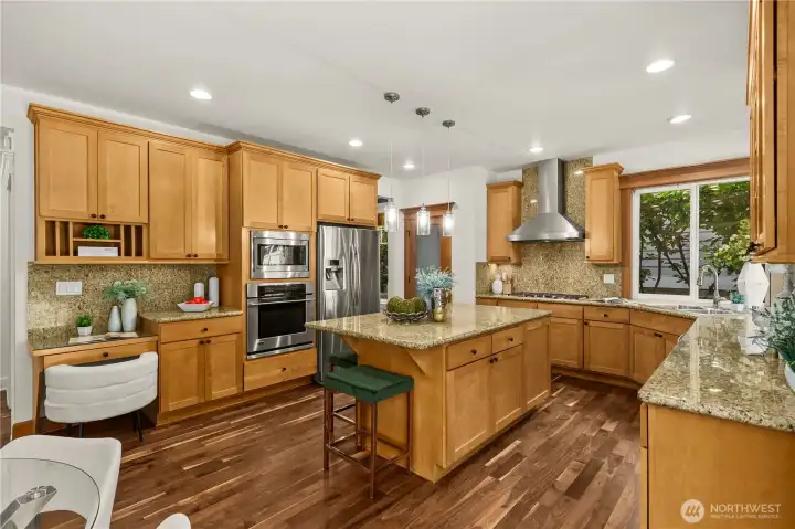Well-appointed chef’s kitchen thoughtfully designed for both everyday living and entertaining