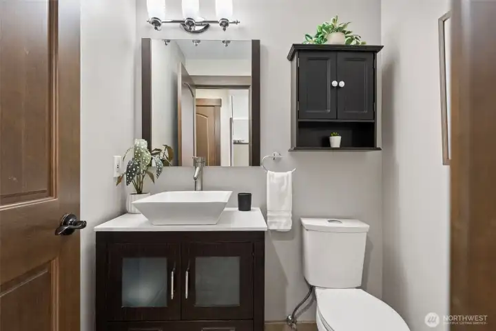 A powder room on the main level has also been refreshed.