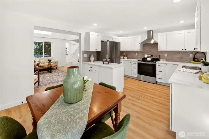 Gourmet kitchen with dining room.