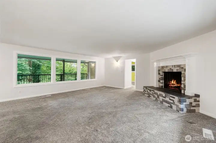 Large wood burning fireplace.