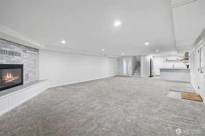 View in basement looking into 2nd kitchen.