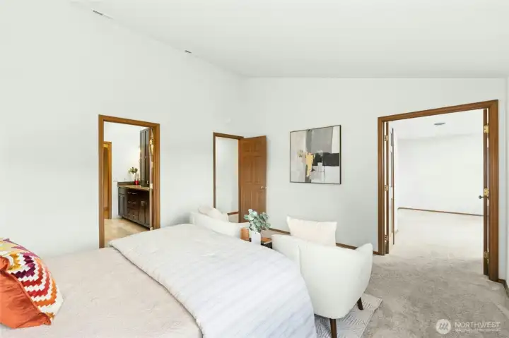 Primary bath to the left and child's bedroom/nursery or study makes this space so functional and convenient.