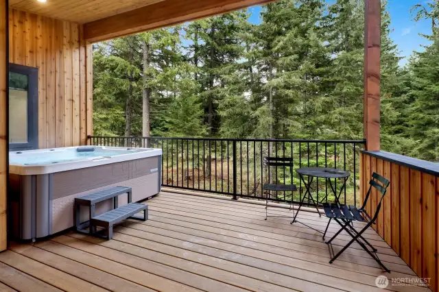 Covered patio & hot tub.