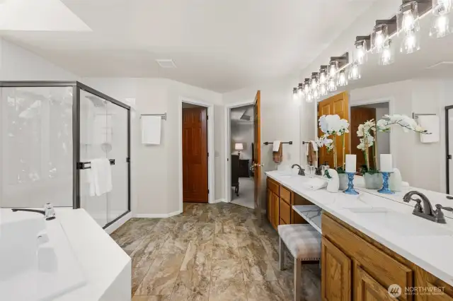 Spacious and naturally light. Private lavatory behind 6 panel wood door.