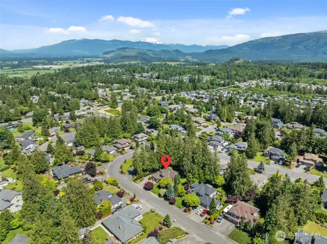 Community aerial on location pin point.