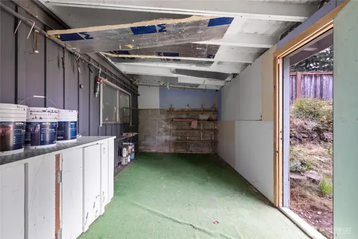 Extra outdoor storage in basement.