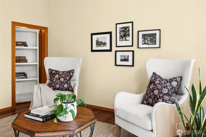 Living room has a Secret Bookcase