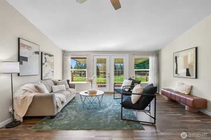 Great room with vaulted ceilings