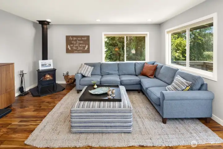 Living Room and cozy wood burning stove.