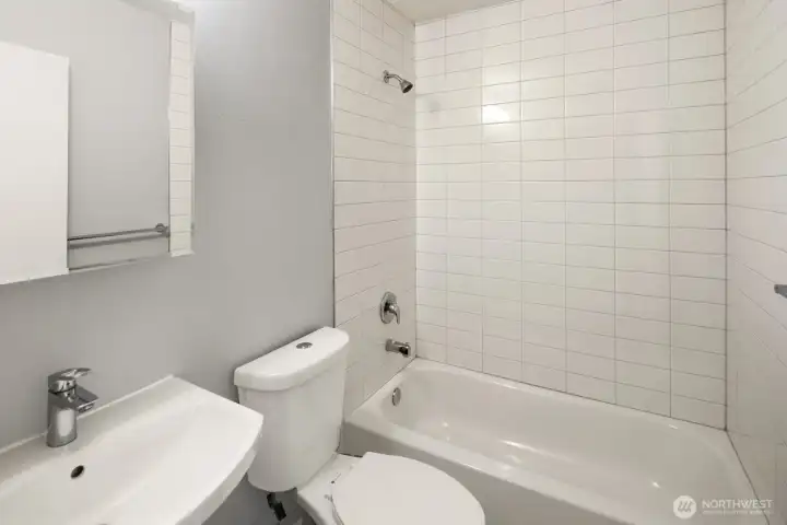 Basement features a full size tub and shower - a complete bathroom in the lower level!